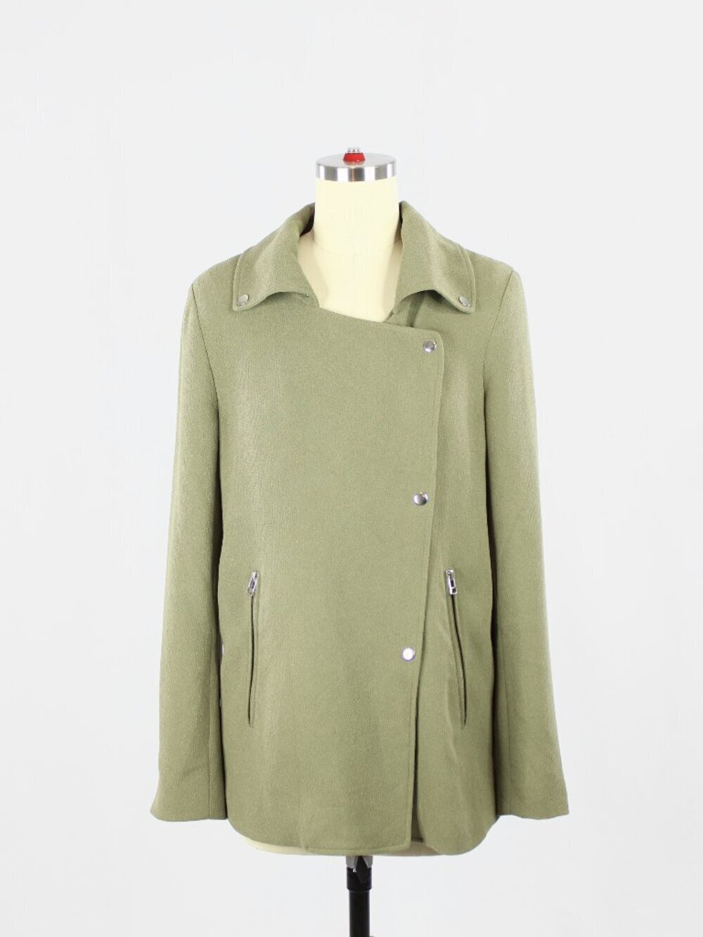 Aritzia WILFRED Mayet Olive Green Crepe Motorcycle Moto Biker Jacket, Size XS